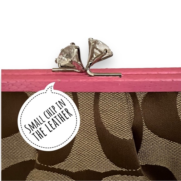 Rare Coach Limited Edition Jeweled Kisslock Wristlet Clutch Bag Hot Pink Brown - Picture 10 of 13